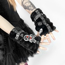 Broken Bone Original Spicy Girl Original Sink Punk Black Furry Skeleton Five Finger Sleeves Gloves Warm Winter