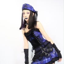 Broken bone original Gothic punk blue gale draw rope Spicy Girl Belle Hat Navy Hat