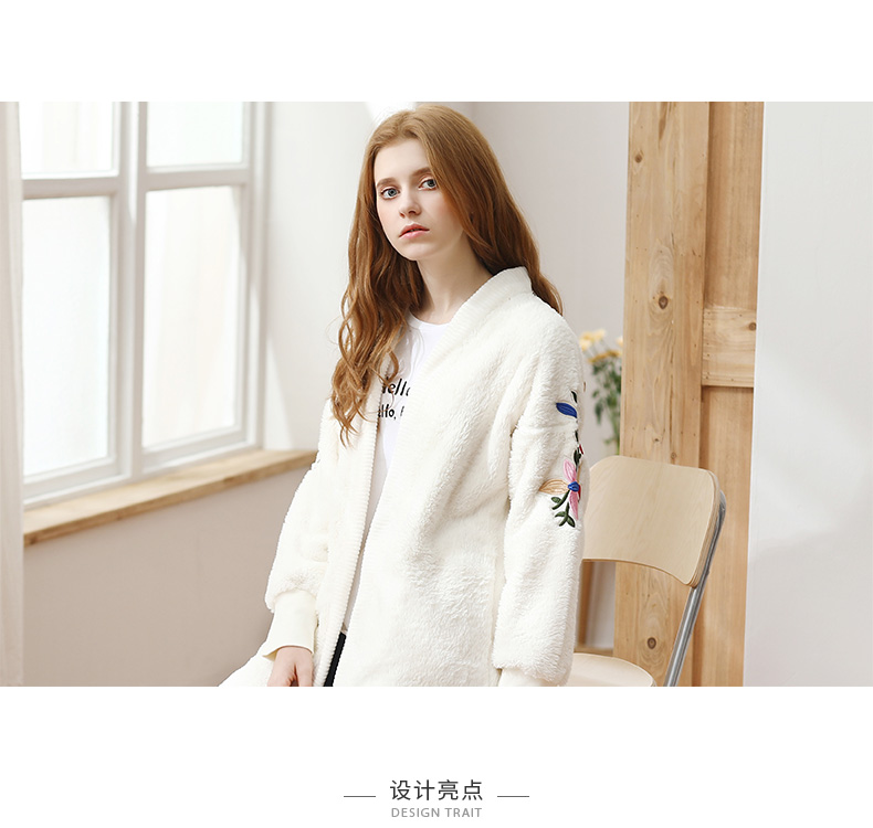 Bộ đồ ngủ nữ Fenteng mùa thu và mùa đông dày flannel áo khoác dài tay áo choàng tắm lông cừu san hô có thể được mặc bên ngoài dịch vụ nhà áo ngủ nam