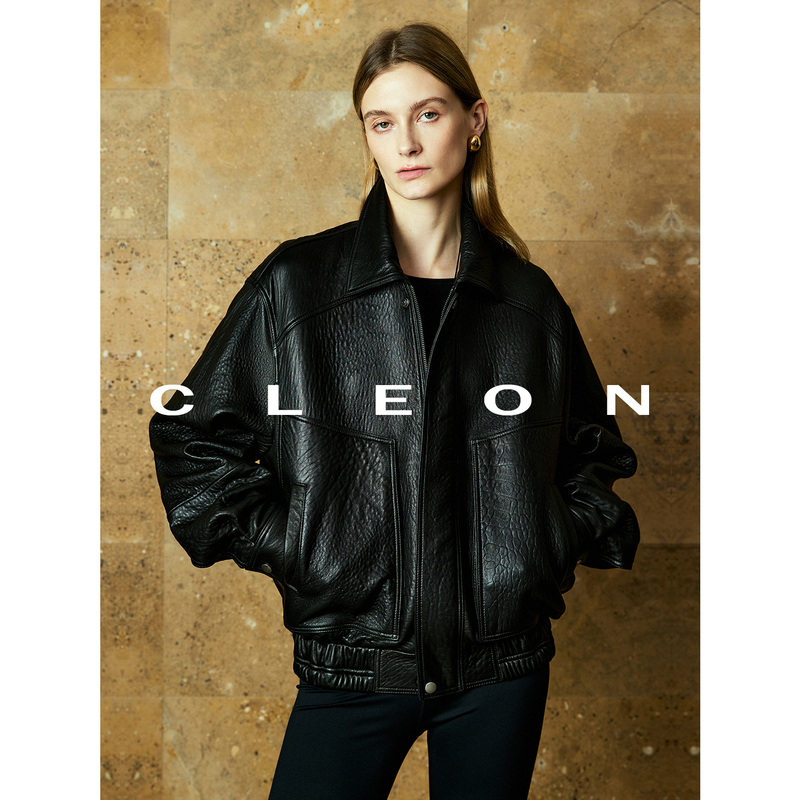 Cleon/Suede Sheepskin_Original Foam Leather Lambskin Loose Long Sleeve Genuine Leather Jacket for Women