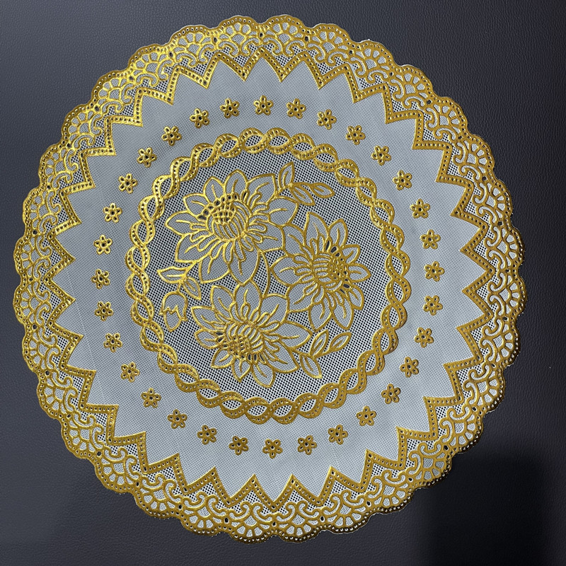 Round Plastic Placemat with Gold Stamping, Non-Slip Tray Mat, Heat-Resistant Dining Table Mat, Tableware Plate Mat, Vase Mat