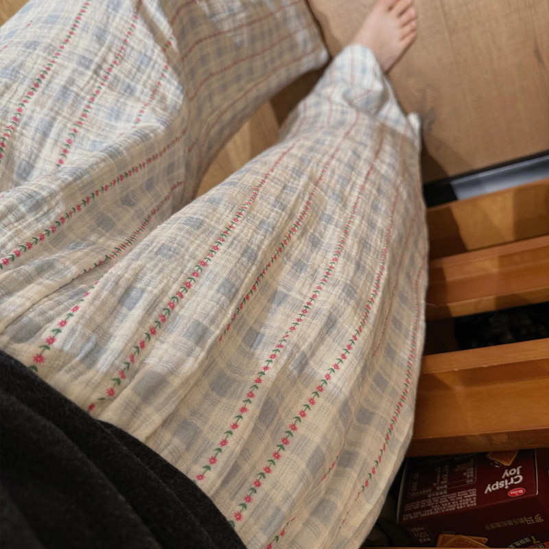Japanese Gp Korean Style Floral Plaid Cotton Gauze Pajama Pants for Women, Summer New Large Size High-End Casual Long Pants, Home Pants Japanese Gp Korean Style Floral Plaid Cotton Gauze Pajama Pants for Women, Summer New Large Size High-End Casual Long Pants, Home Pants