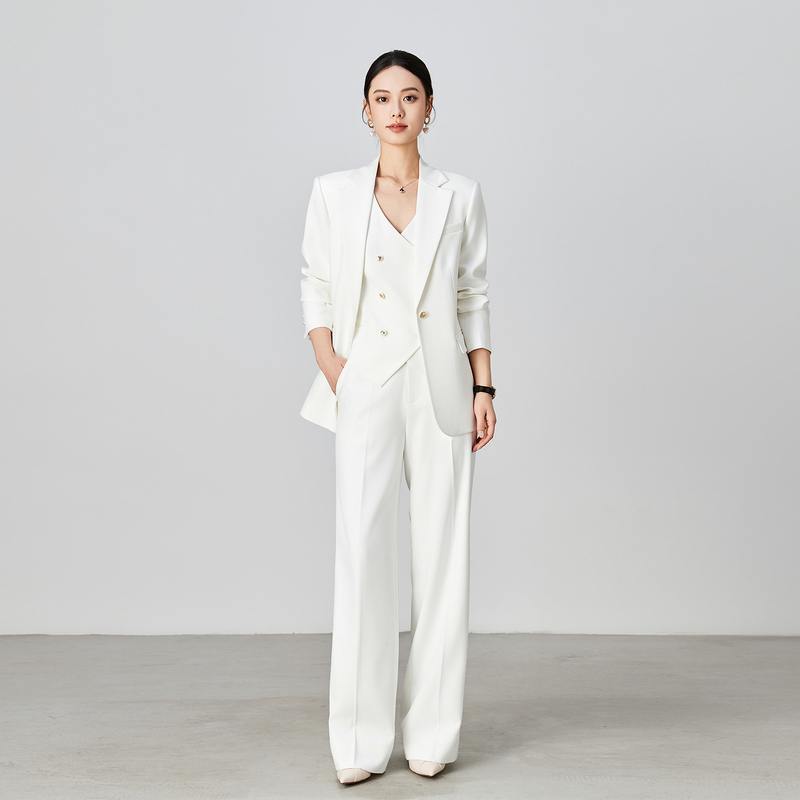 Spring and Autumn New Style White Business Formal Suit Jacket Vest Straight-Leg Pants Set Three-Piece Women's Suit