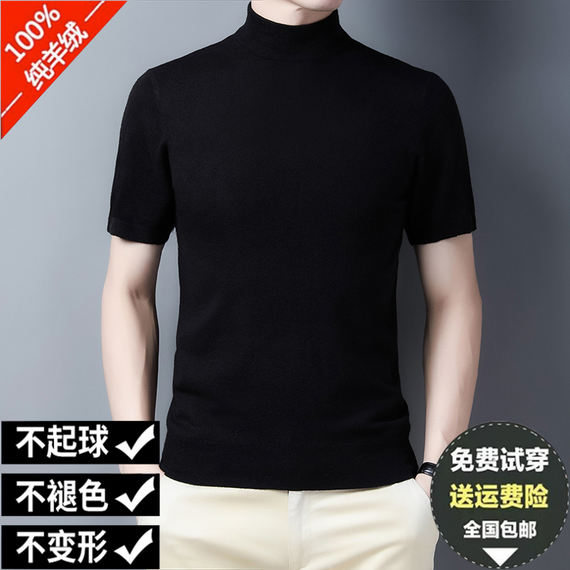 Ordos City Pure Cashmere Sweater for Men, Half-Turtleneck Short-Sleeve Sweater, Skin-Friendly, Fashionable, Casual, Warm Wool Sweater