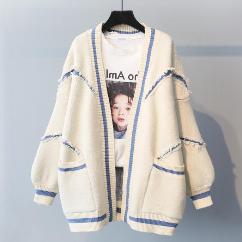 Large code Female Lazy Breeze Low Collar Sweater Shirt in the middle of the Long Spring new loose web Red Airy Knitted Jacket-Taobao