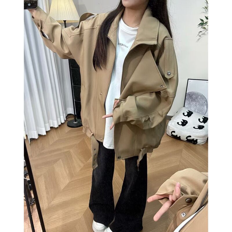 American Retro Loose-Fitting Cool Lapel Trench Coat 2026 New Style for Men and Women Spring and Autumn Oversized High-End Motorcycle Jacket
