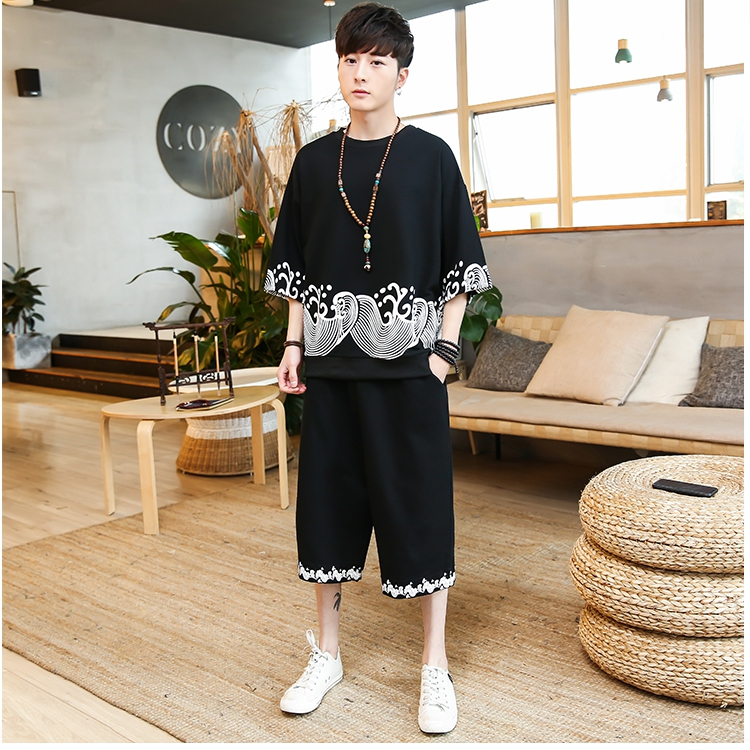 Trung quốc phong cách nút T-Shirt ngắn tay phù hợp với thiền phù hợp với bông linen linen mỏng phong cách Trung Quốc phong cách cổ xưa Tang phù hợp với nam giới quần áo