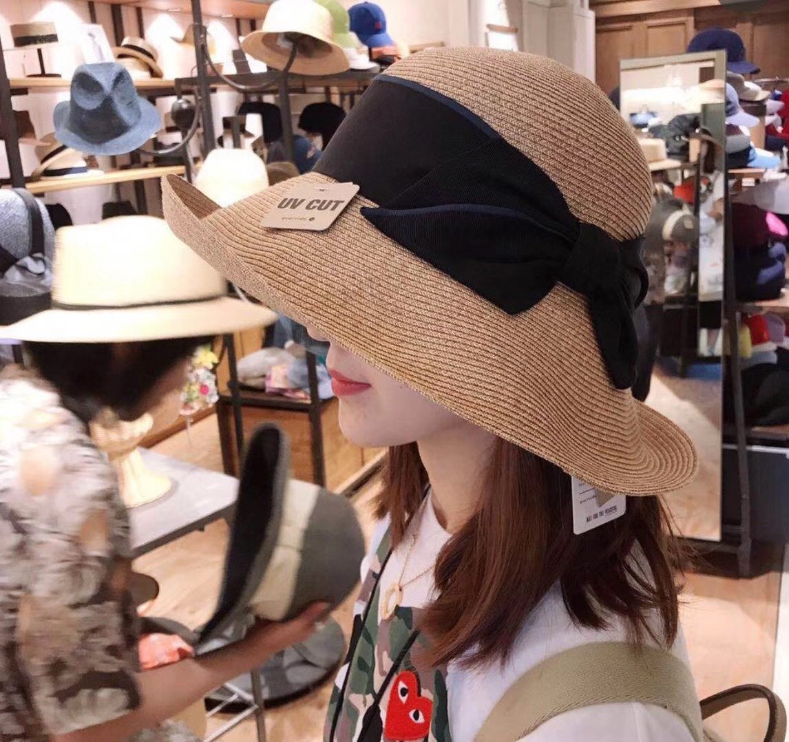 Japanese Sun Protection Straw Hat Uv Sun Hat for Women Summer Sun Hat Internet Celebrity Style Beach Wide Brim Anti-Uv Hat