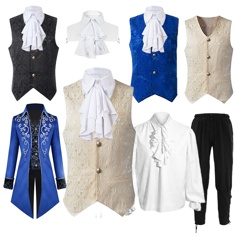Medieval Retro Dress with Vest and Fake Collar for Annual Meeting, Music Drama Performance, Knight and Noble Cosplay Costume for Halloween Medieval Retro Dress with Vest and Fake Collar for Annual Meeting, Music Drama Performance, Knight and Noble Cosplay Costume for Halloween