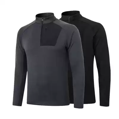 Spring, autumn and winter cold-proof outdoor casual men's top stand-up collar T-shirt half zipper design thickened warm long-sleeved sportswear