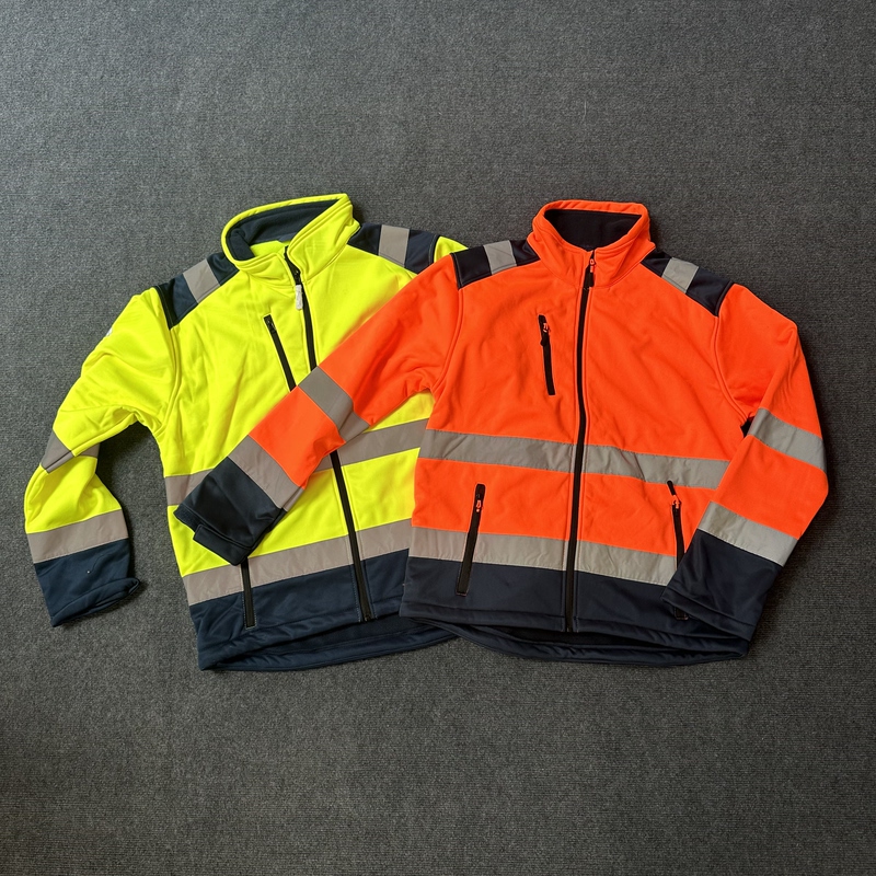 Foreign Trade French Export Reflective Strip Autumn and Winter Outdoor Soft Shell Work Jacket Safety Work Fleece Jacket for Men