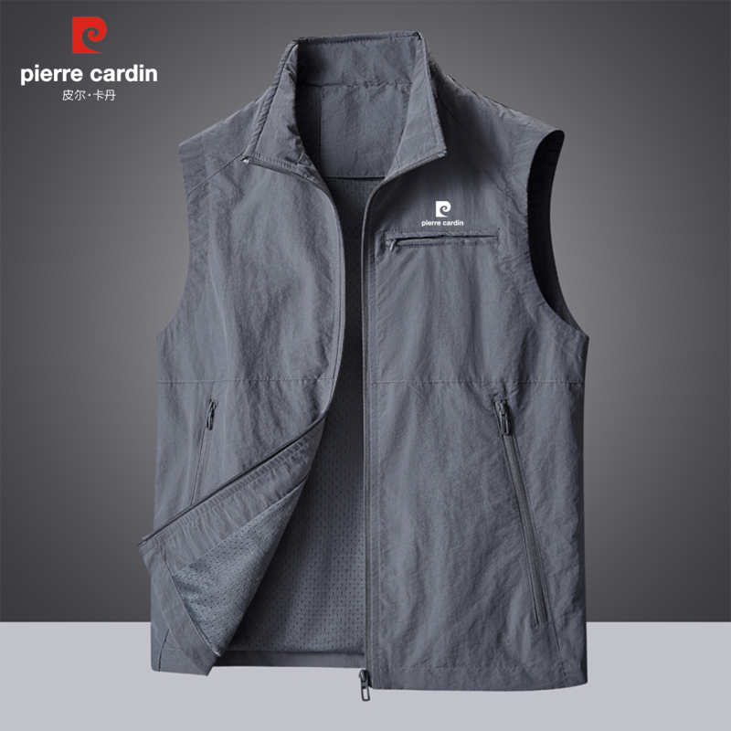 Pierre Cardin Men's Vest for Outer Wear, Spring and Summer Thin Style, Loose Fit, Outdoor, Middle-Aged and Elderly Dad's Vest Jacket