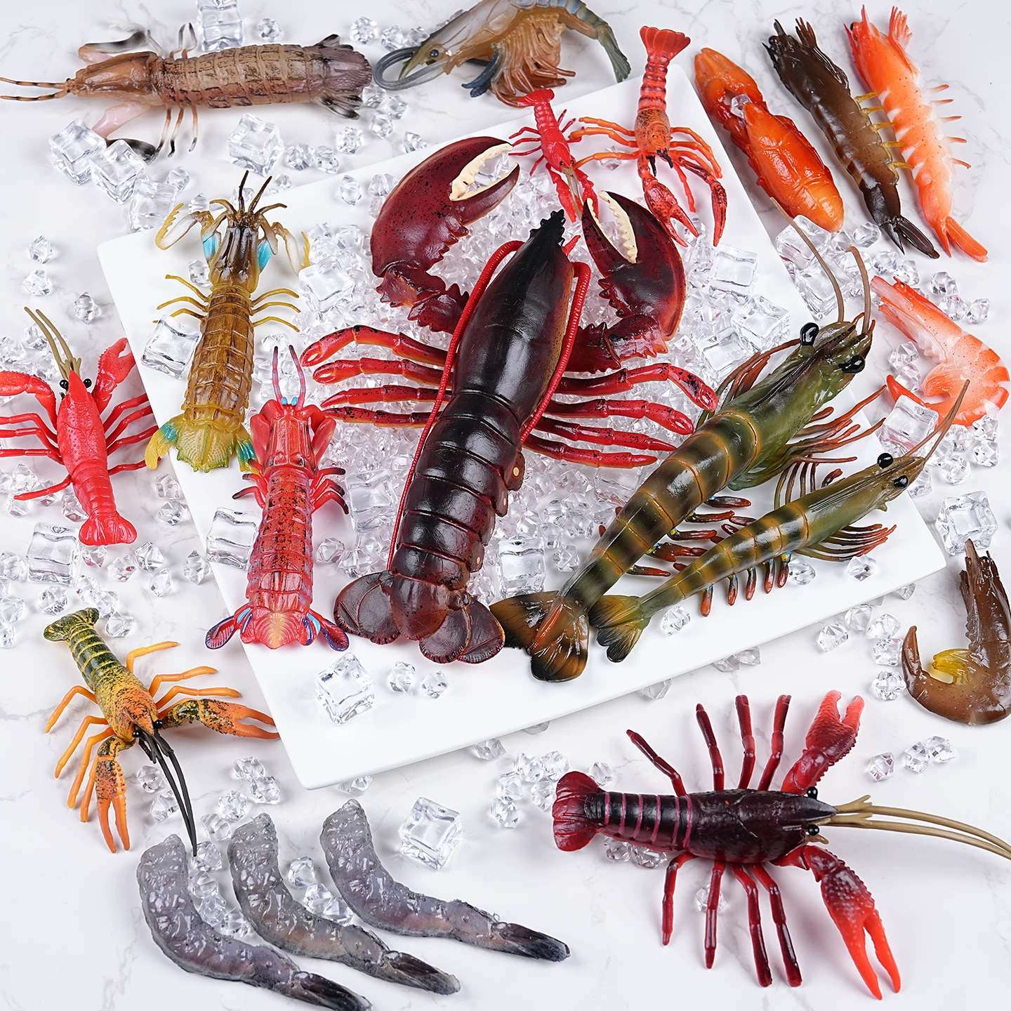 Simulation seafood model raw fruits and vegetable scallops, oyster oyster sea cucumber abalone squid crab crab, lobster props toys