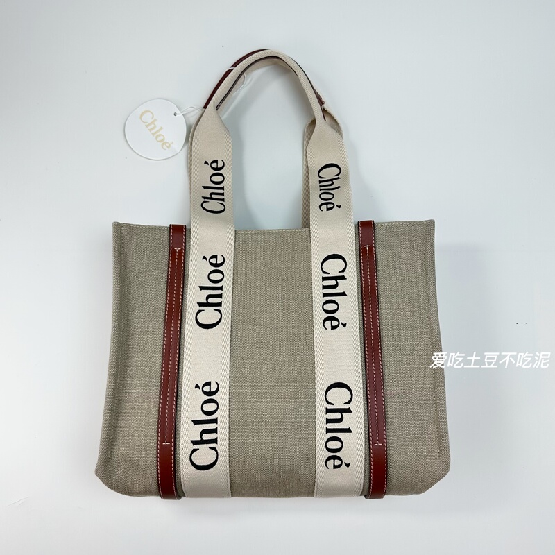 In Stock/Chloe/Chloe Woody Canvas Linen Small Medium Tote Bag Handbag Women's Bag Shopping Bag