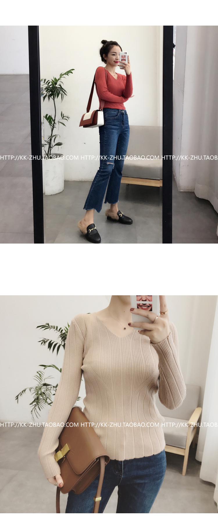 [Giải phóng mặt bằng] Mùa thu phiên bản Hàn Quốc của màu rắn thon thả thon thả hoang dã dài tay cổ chữ V đan ngoài mặc áo sơ mi nữ áo khoác len mỏng