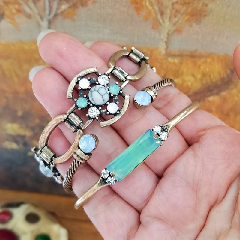 Vintage Retro Ethnic Style Bracelet Set Z Brand Metal Inlaid Glass Rhinestone Open Bracelet Niche