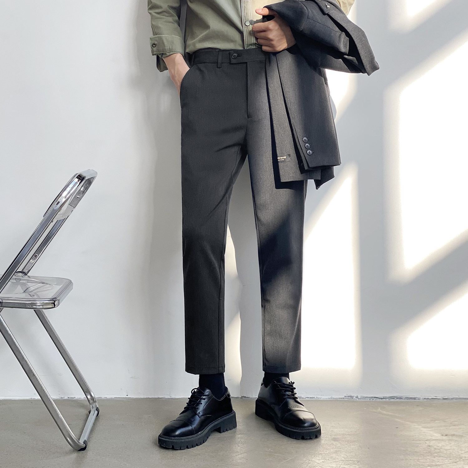Trousers men business dress spring summer thin men feel casual Korean version nine-minute suit pants