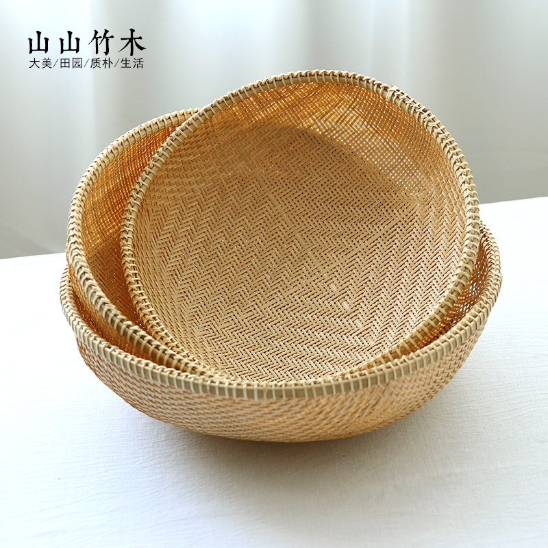 Mountain Mountain Bamboo Wood Bamboo Woven Basket Containing Basket Tea Pass Containing Box Tea Dot Fruit Tray Handmade Rice Basket