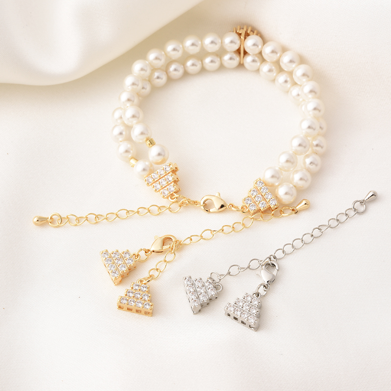High-Security 14K Gold-Plated Zircon Pyramid Double Row Three Rows Finishing Extension Chain Handmade DIY Bracelet Lobster Buckle Head High-Security 14K Gold-Plated Zircon Pyramid Double Row Three Rows Finishing Extension Chain Handmade DIY Bracelet Lobster Buckle Head