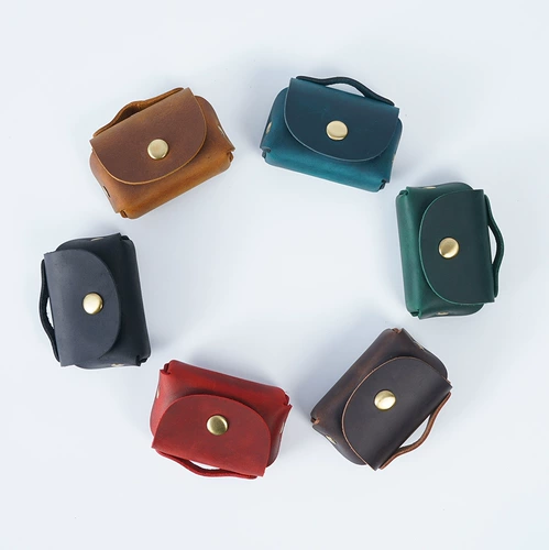 Креативный кожаный маленький ретро кошелек, наушники, комплект, защитная система хранения, монеты, воловья кожа, из натуральной кожи