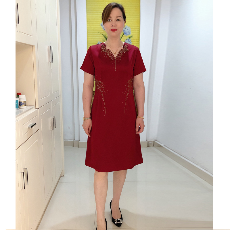 Elegant Designer Summer Dress for Mother of the Bride, Silk Plus Size Wedding Dress for Elderly Mother-In-Law