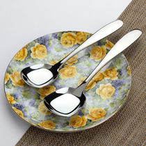 Thickened 304 stainless steel spoon spoon set flat bottom cute childrens small soup spoon home Korean long spoon