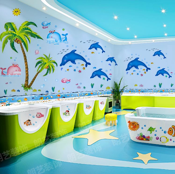 Swimming pool wall stickers Underwater world baby bathroom decorations cartoon sea animal stickers Waterproof stickers self-adhesive