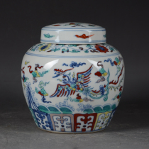 Ming Chenghua hand-painted Doucai dragon and phoenix pattern Tianzi jar tea jar antique porcelain old ornaments collection porcelain jar