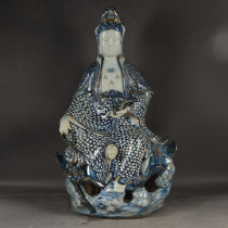 Jingdezhen Sculpture Porcelain Factory Factory Porcelain Hand-painted Blue and White Lotus Ruyi Guanyin Ornaments Antique Collection