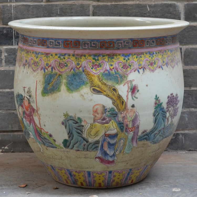 Ancient Play Antique Collection Jingdezhen Firewood Kiln Fired Hand-painted Pink Character Fish Tank Water Cylinder Solitary swing piece