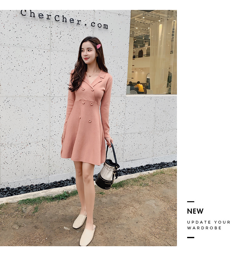 VK旗艦店 韓國風優雅氣質針織高腰小香風長袖洋裝