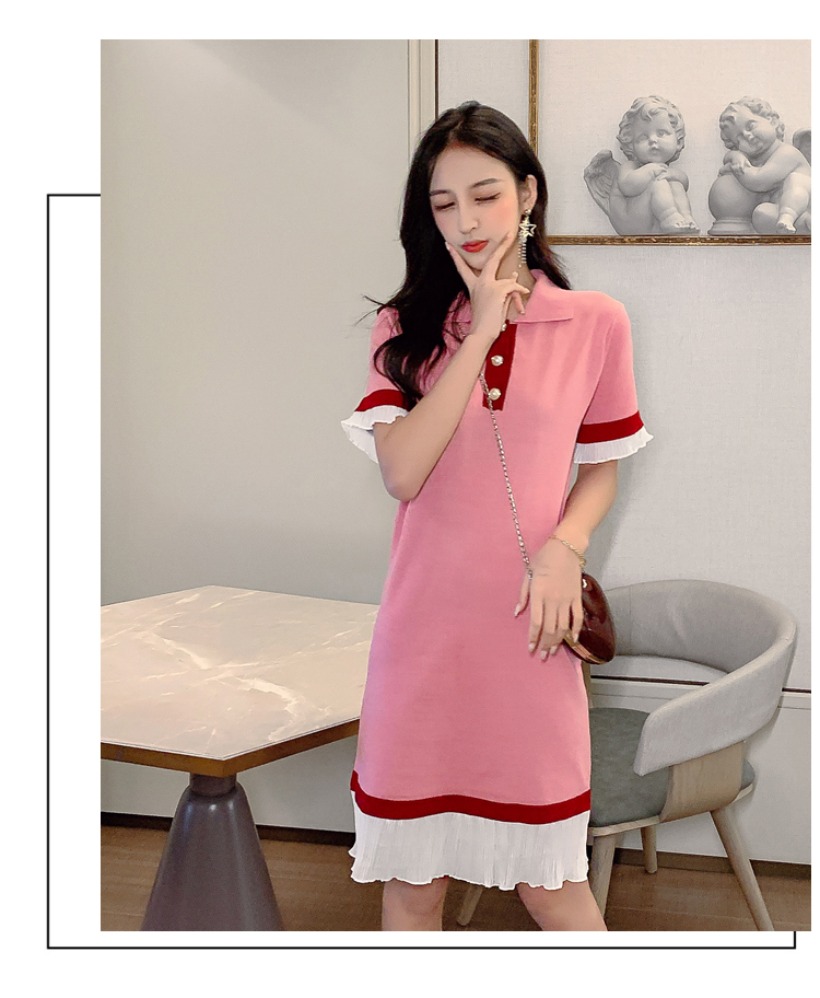 VK旗艦店 韓系polo領甜美寬鬆休閒顯瘦長版短袖洋裝