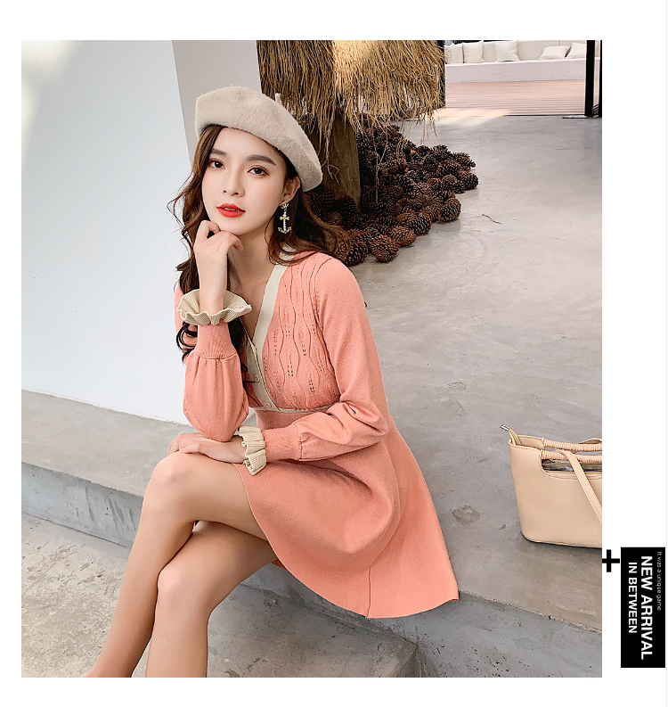 VK旗艦店 韓國風維多利亞復古針織設計感長袖洋裝