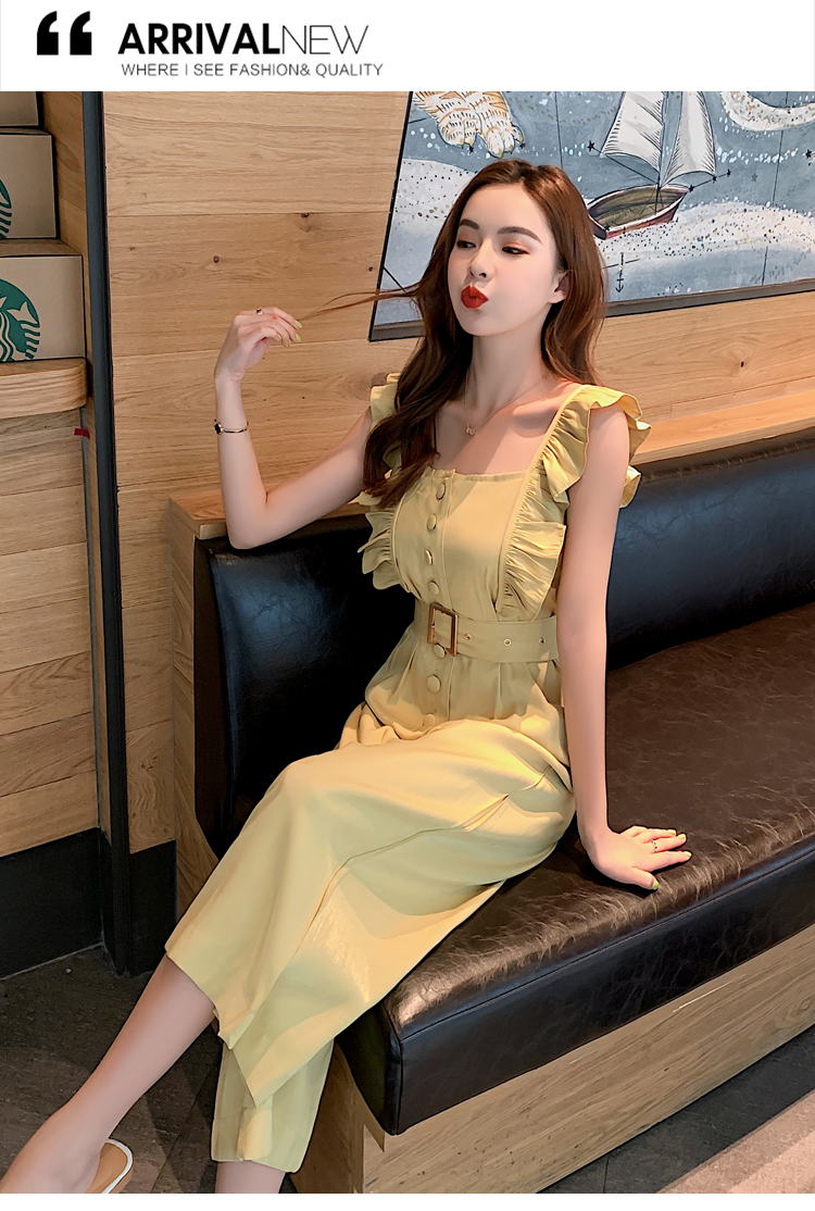 VK旗艦店 韓系高腰荷葉邊連身褲套裝無袖褲裝