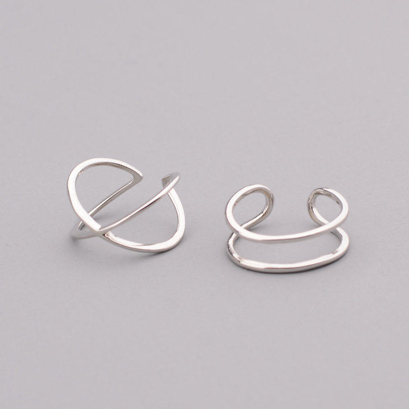 Korean version of the joint ins glossy double-layered line ring niche design simple geometric opening s925 sterling silver ring