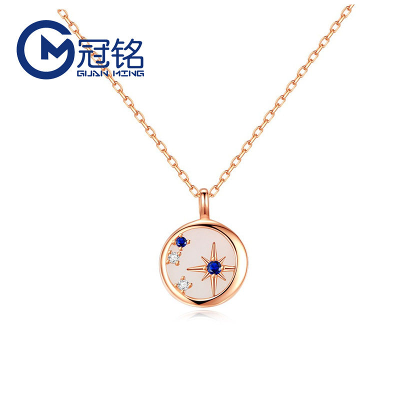 Silver Jewelry s925 Pure Silver Mother Bay Star Moon Necklace Woman Natural Shell Item Accessories Light Lavish Ornament Lock Bone Chain Plated Rose Gold