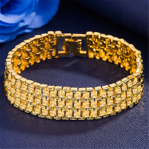 wish foreign trade hot selling gold plated euro bracelet men luxury noble gold chain square slice bracelet