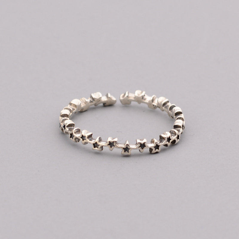 South Korea Dongdaemun summer new Thai silver old full of stars ring S925 sterling silver starry star open ring