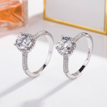 Korean version of S925 sterling silver micro-inlay full diamond zircon double row Diamond ring female fashion personality simple wedding simulation silver ornaments