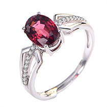 European and American fashion red garnet ring female personality simple opening silver-plated ring index finger single ruby jewelry