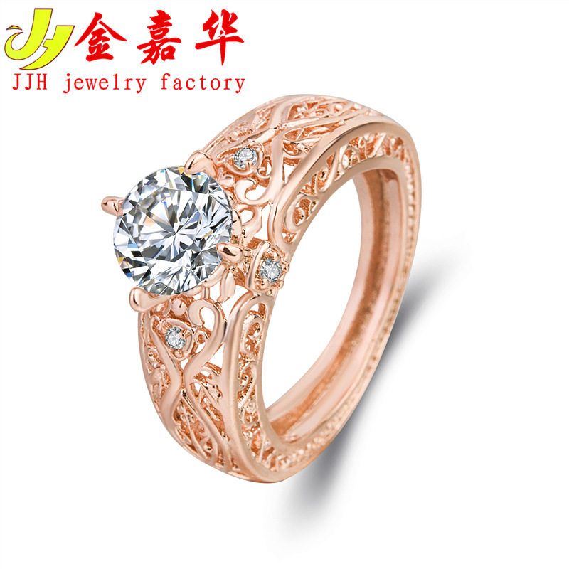 The engagement ring unique design of 2 carat high - end zirconite art style rose gold clothing business match