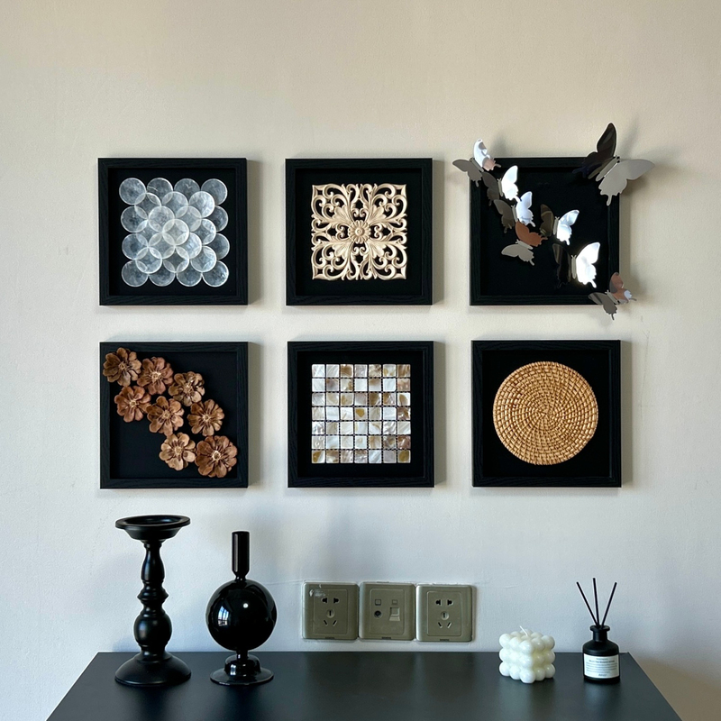 Medieval-Style Combination Wall Hanging Picture Wooden Tray Photo Frame Black Living Room Entrance Handmade DIY LAOSHU Decorative Photo Frame
