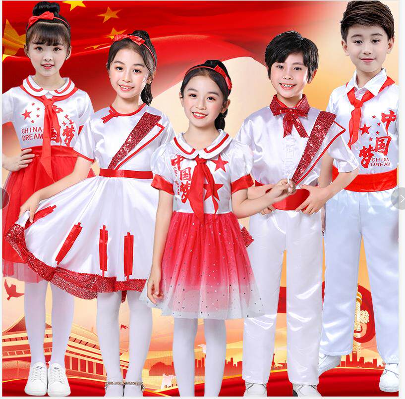 Red Scarf hymn costumes for school-age children patriotic recitation party chorus songs clothing girls speech service