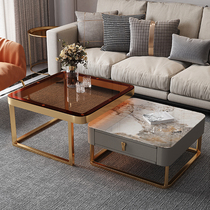 方形茶几潘多拉岩板轻奢简约大茶台组合现代酒店公寓客厅创意茶桌