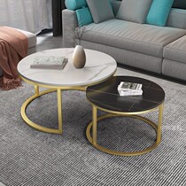 Light luxury modern rock plate coffee table simple small apartment home small tea table office steel frame female round tea table telescopic