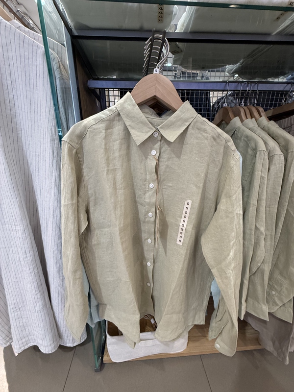 Newly Launched Muji Women's Hemp Washed Shirt Collar Long-Sleeved Shirt