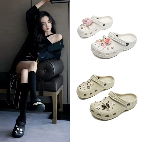 Нескользящие тапочки в стиле Crocs, мюли, пляжная обувь, повседневные летние босоножки, мягкая подошва, закрытый носок, подходят для носки на улице, размер