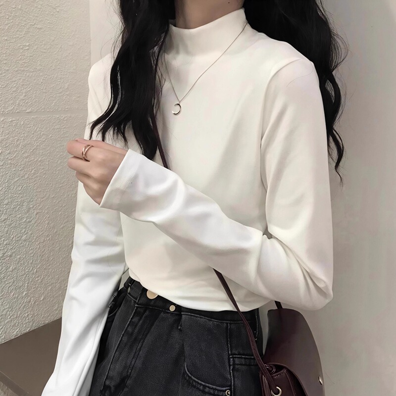 De Rong Half-High Collar Base Shirt for Women, 2026 Autumn and Winter New Style, Fashionable and Stylish Warm Long-Sleeve T-Shirt for Women De Rong Half-High Collar Base Shirt for Women, 2026 Autumn and Winter New Style, Fashionable and Stylish Warm Long-Sleeve T-Shirt for Women