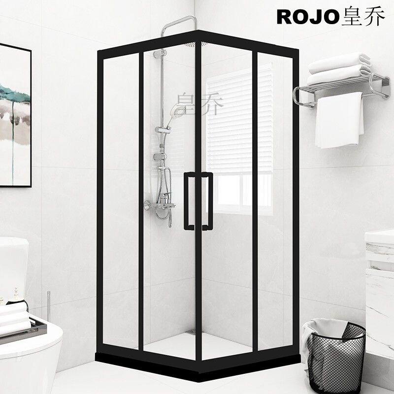 Customized black 304 stainless steel right angle shower room powder room dry and wet separation bath screen tempered glass sliding door