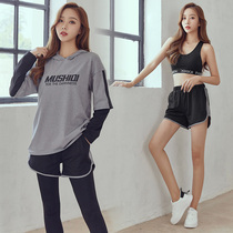 Sports suit womens autumn and winter long-sleeved loose thin four-piece large size quick-drying clothes Gym running yoga clothes